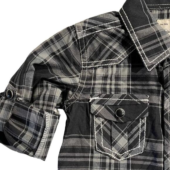 Nwt Sovereign Code Charcoal Plaid Western Snap Shirt 18mo - Picture 3 of 6